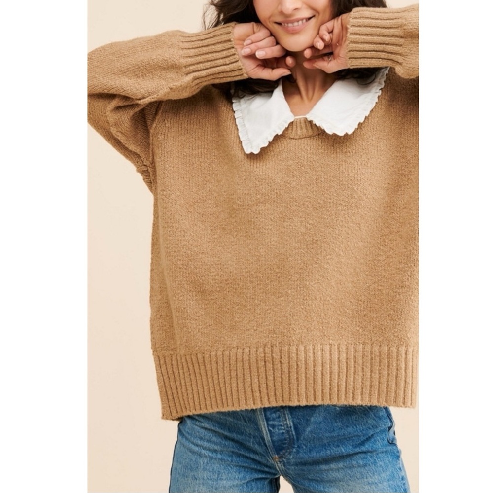 Free People Retro 90s Brookside Slouchy Tunic Sweater Camel Tan Medium - Picture 12 of 17